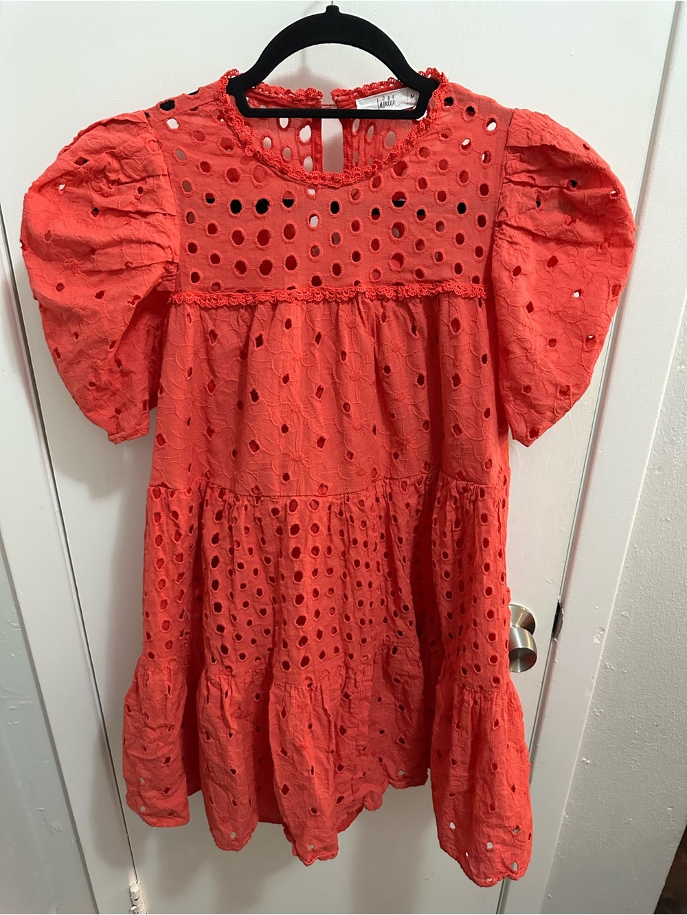 TALULAH Coral Eyelet Lace-Trim Top